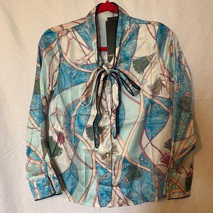 NWT Lai Meng Printed Blouse, Bow-Tie Collar, Size S/2